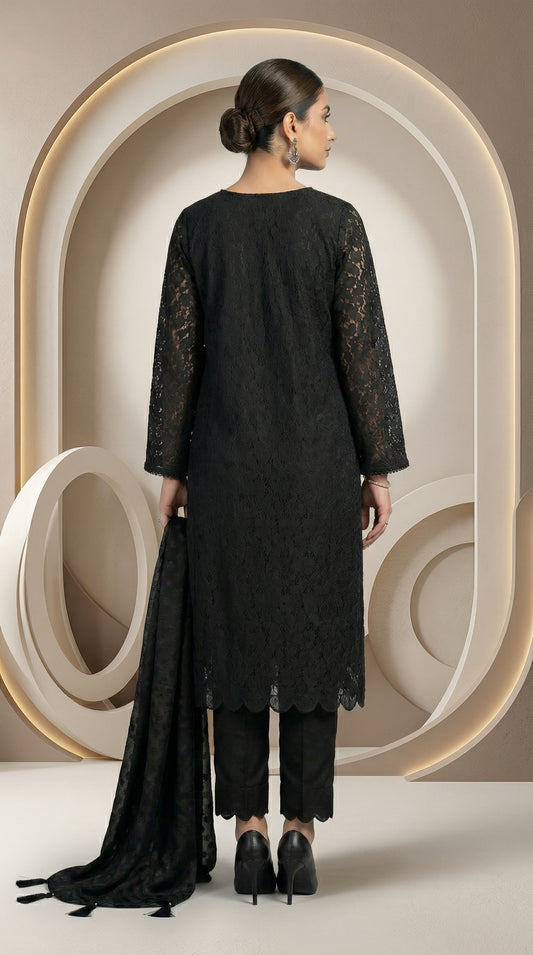 Midnight Elegance – Premium Chantelle-Style Floral Lace 3-Piece Ensemble