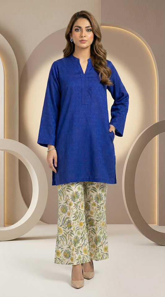 Indigo Bloom – Self Jacquard & Printed 2-Piece