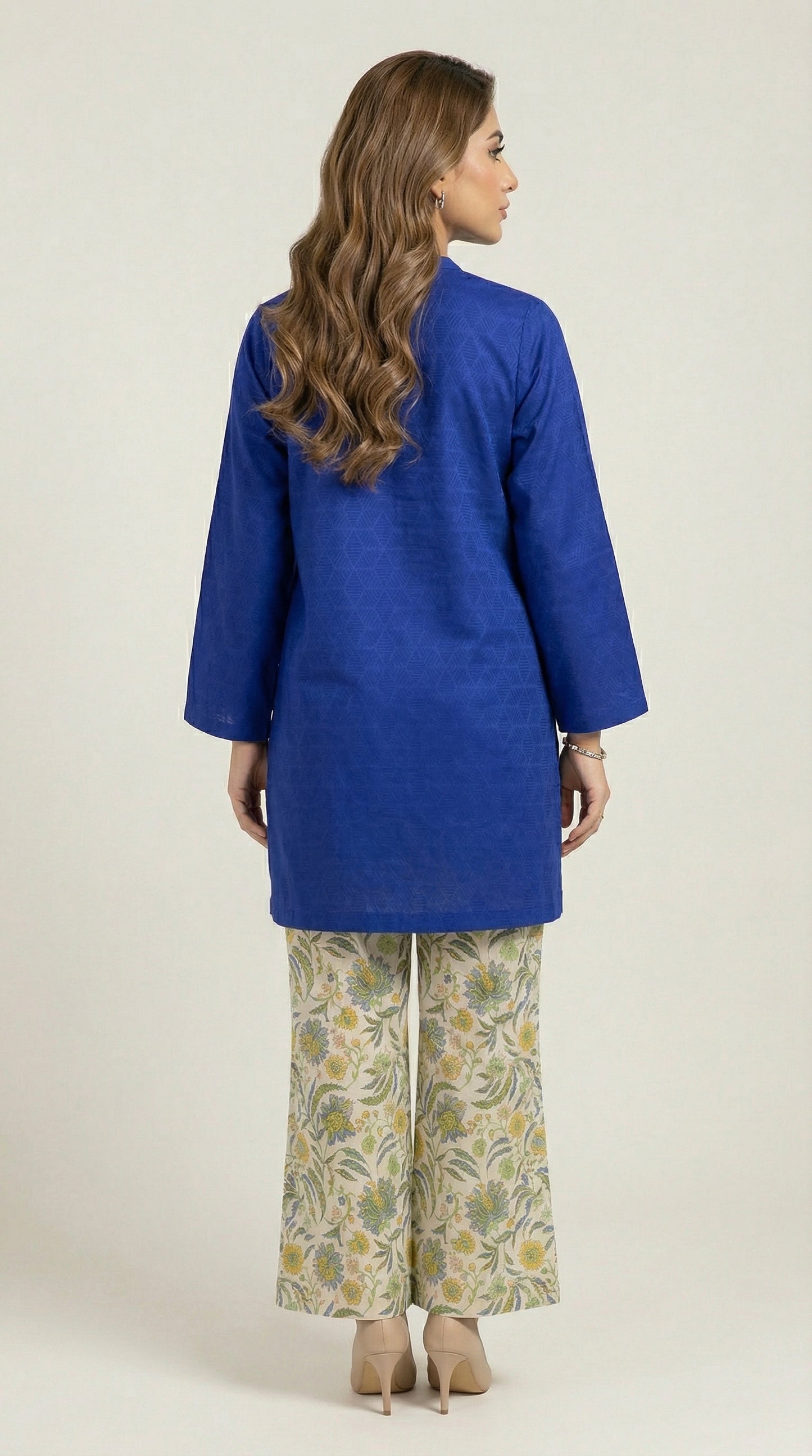 Indigo Bloom – Self Jacquard & Printed 2-Piece