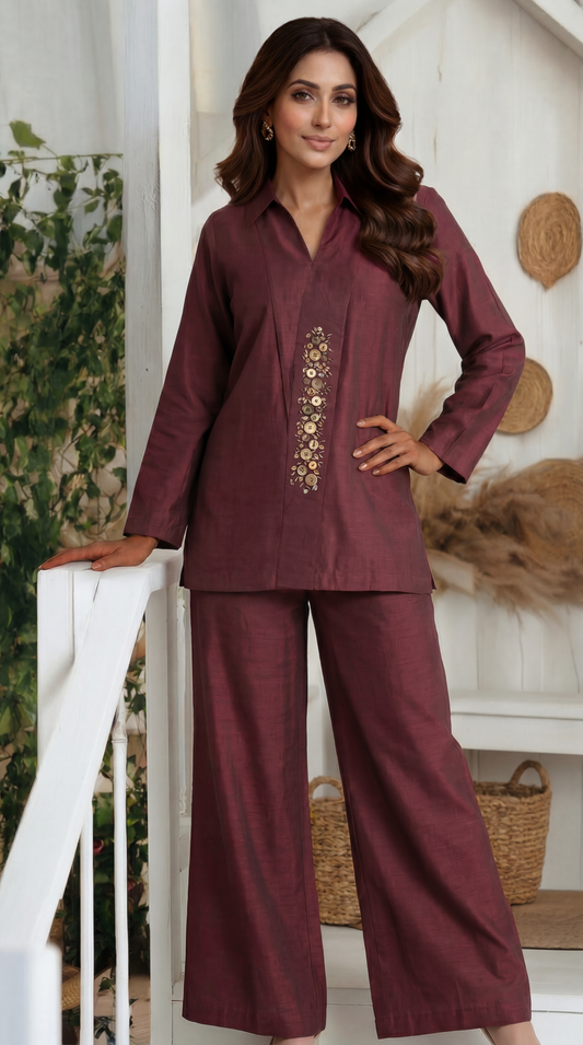 Dark Plum Elegance – Premium Crepe 2-Piece Ensemble