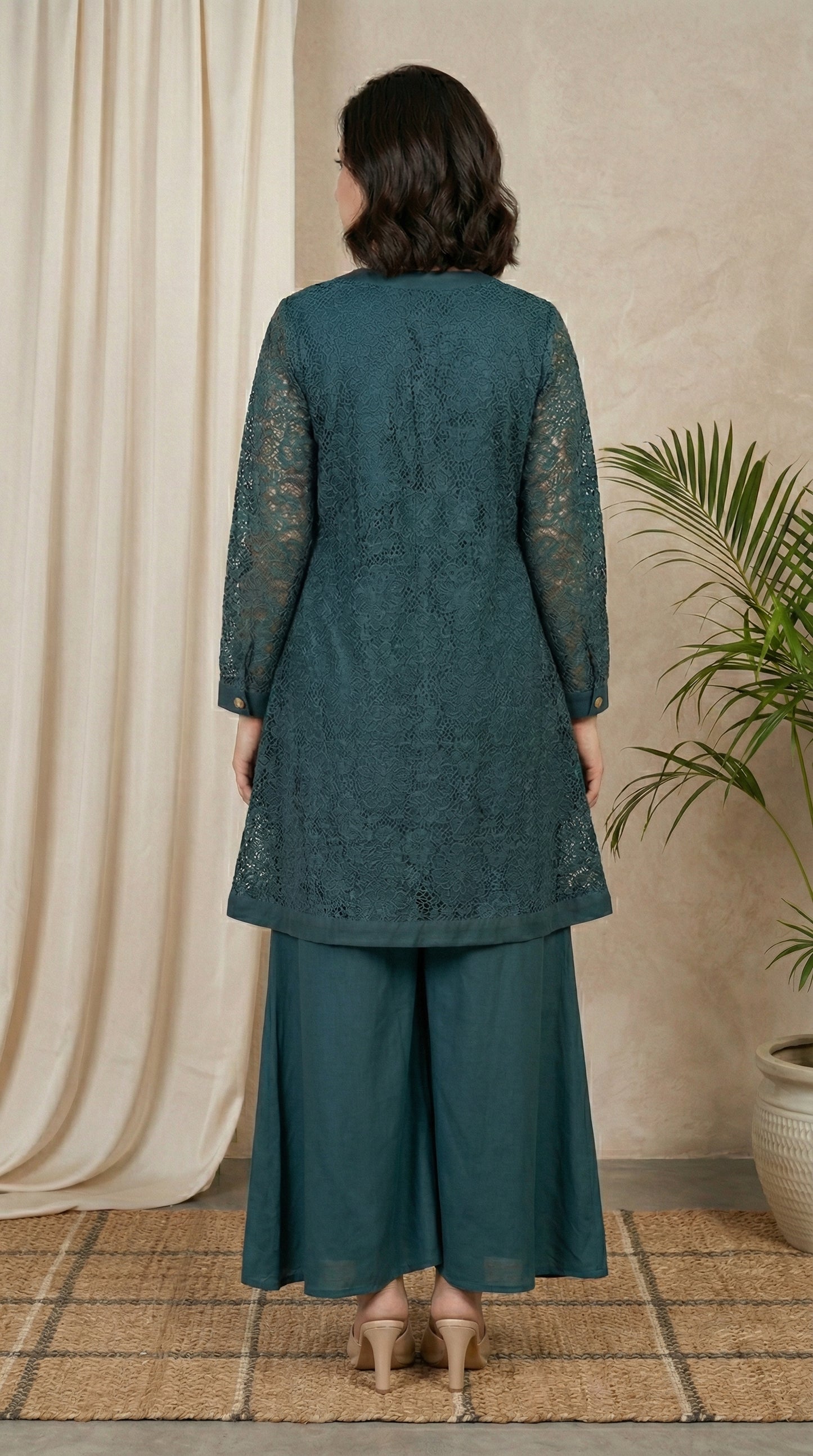 Teal Elegance – Crochet Overlay 2-Piece Ensemble